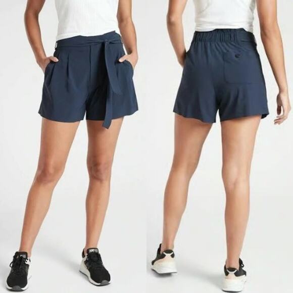 Athleta High Rise Paperbag Tie Waist Skyline Short ll Navy Blue Womens Size 8 - Picture 1 of 4